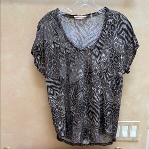 Rebecca Taylor Black and Gray Animal Print Top